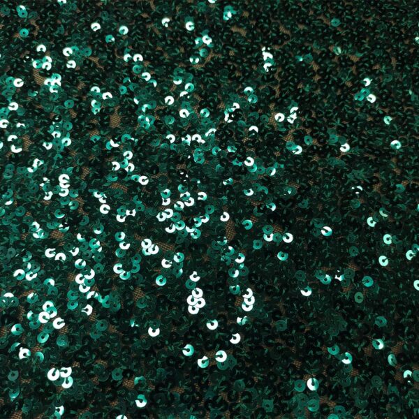 Tessuto Tulle Elasticizzato Ricamato con paillettes tinta unita verde petrolio