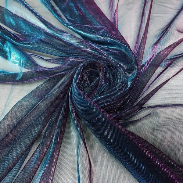 Tessuto Tulle elasticizzato spalmato bicolore turchese - fucsia
