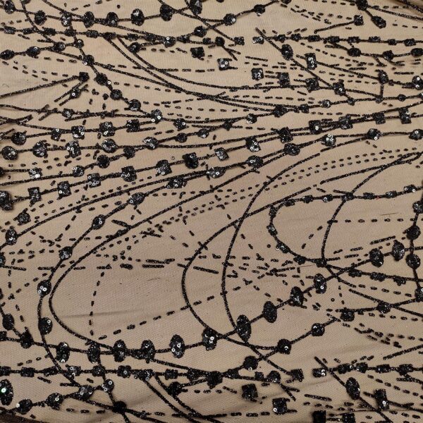 Tessuto Tulle mano seta con Glitter motivo astratto nero