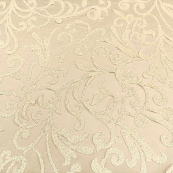 Tessuto Tulle mano seta con Glitter motivo floreale barocco