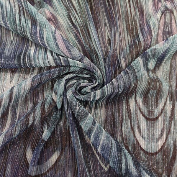 Tessuto Tulle Plissè elasticizzato a fantasia motivo astratto blu - azzurro