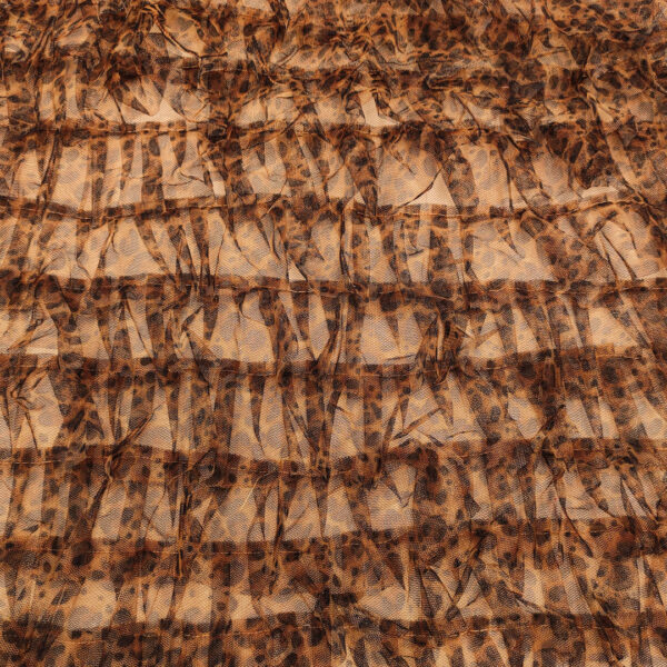 Tessuto Tulle mano seta con balze 3D in tulle motivo animalier nero - marroncino