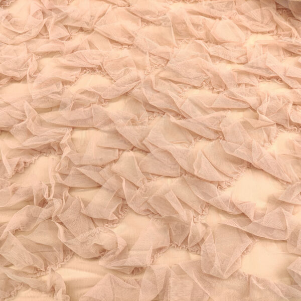 Tessuto Tulle mano seta con balze 3D in tulle tinta unita rosa phard
