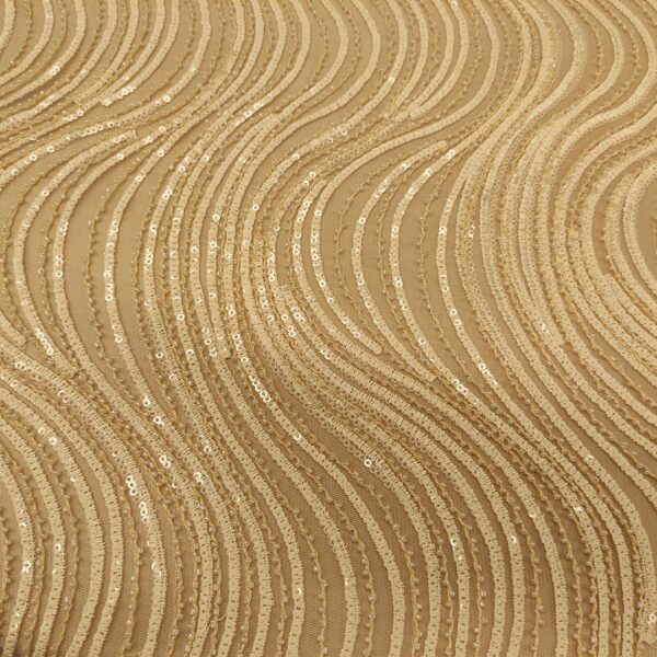 Tessuto Tulle - pizzo mano seta ricamato con perle motivo astratto oro