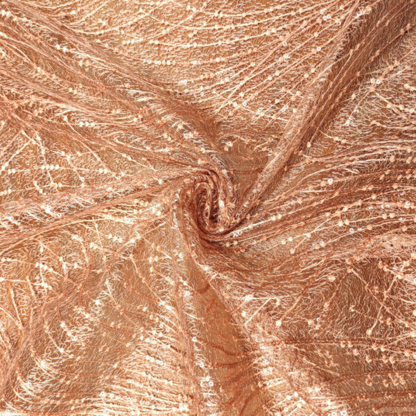 Tessuto Tulle ricamato con paillettes motivo astratto pesco