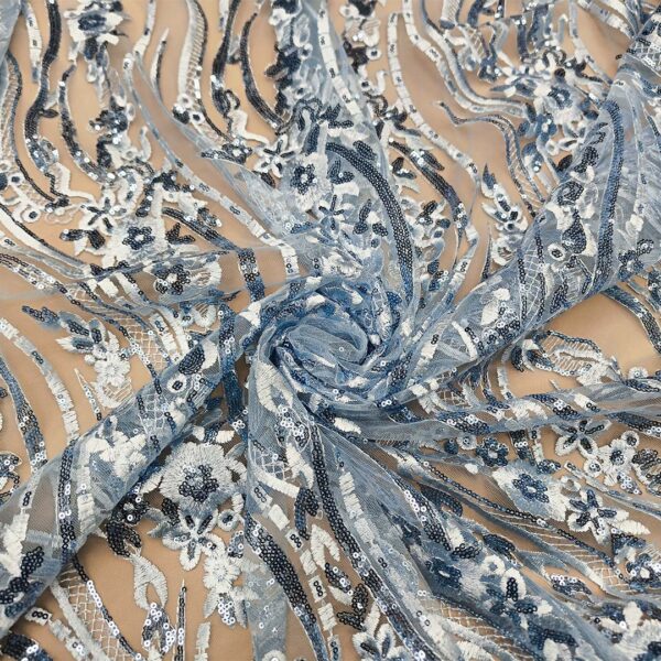 Tessuto Tulle ricamato doppio smerlo con paillettes motivo astratto carta da zucchero
