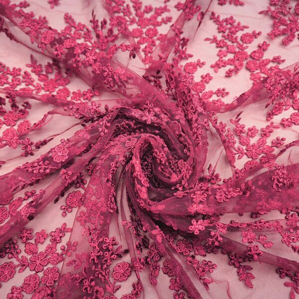 Tessuto Tulle ricamato doppio smerlo motivo floreale ciliegio