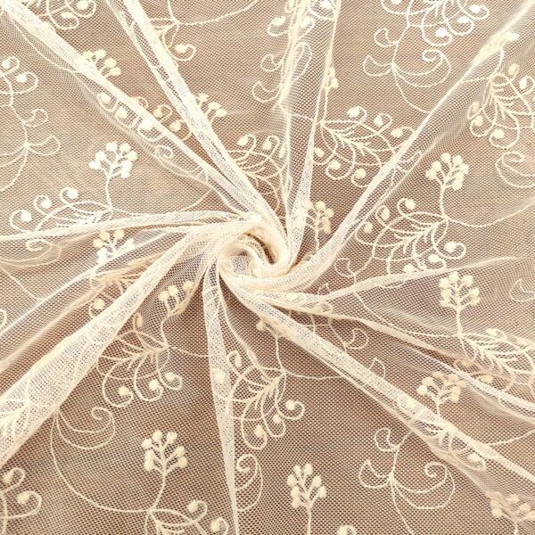 Tessuto Tulle ricamato motivo floreale bianco seta - panna
