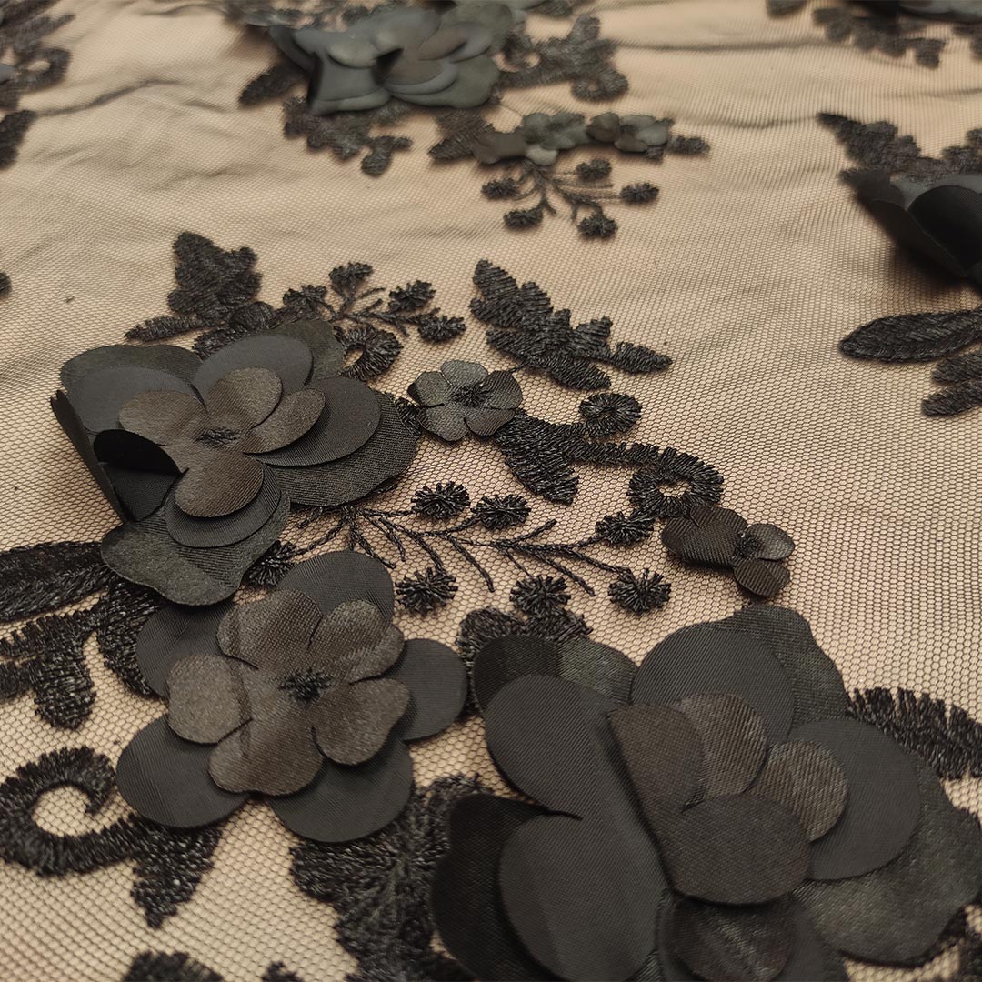 Tessuto Di Pizzo Nero Vintage Con Fiori Ricamati – Tulle Traslucido In Nylon – Rotolo 150x300 Cm Per Cucito, Abbigliamento, Tende, Tovaglie, Fai Da Te