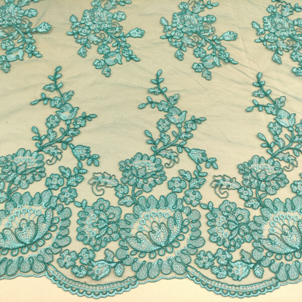 Tessuto Tulle mano seta ricamato motivo floreale tiffany