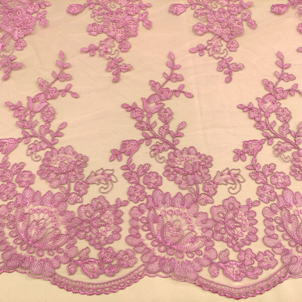 Tessuto Tulle mano seta ricamato motivo floreale glicine