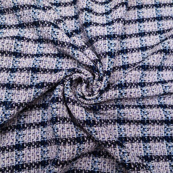 Tessuto Tweed Bouclé in cotone beige - blu