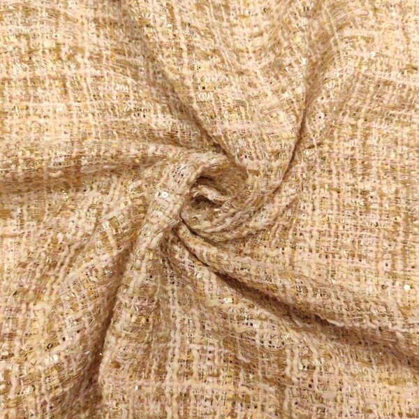 Tessuto Tweed Bouclé ricamato con micro paillettes beige - rosa - panna