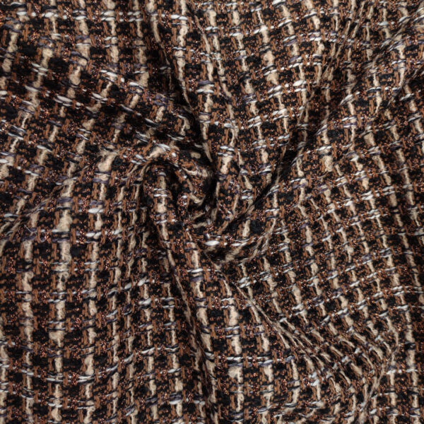 Tessuto Tweed Bouclé in lana beige - coccio - nero