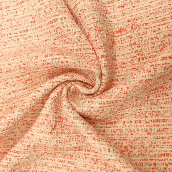 Tessuto Tweed Bouclé in cotone arancione fluo - panna