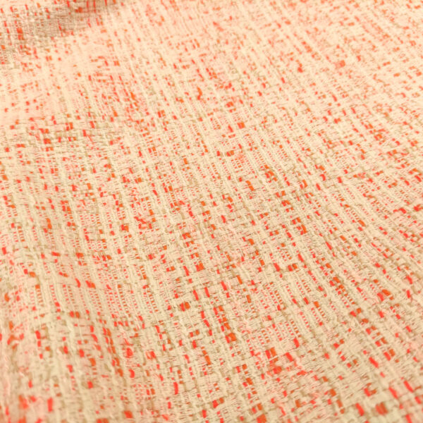 Tessuto Tweed Bouclé in cotone arancione fluo - panna