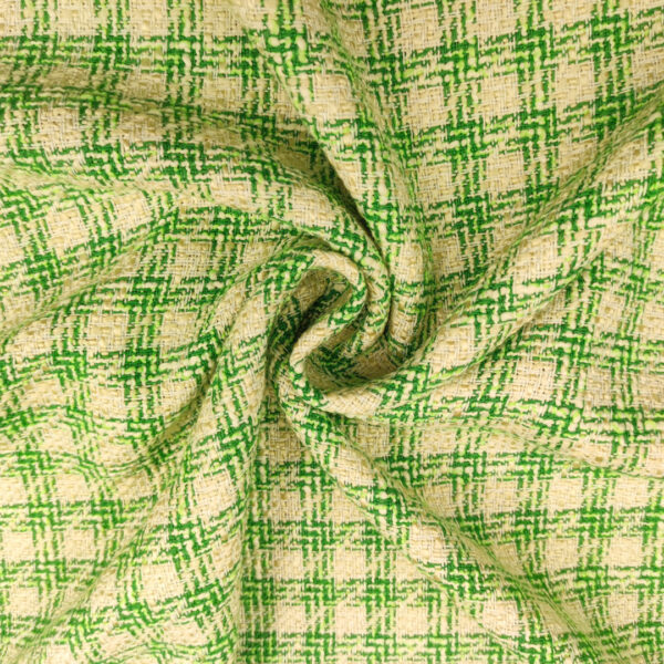 Tessuto Tweed Bouclé in cotone beige - verde