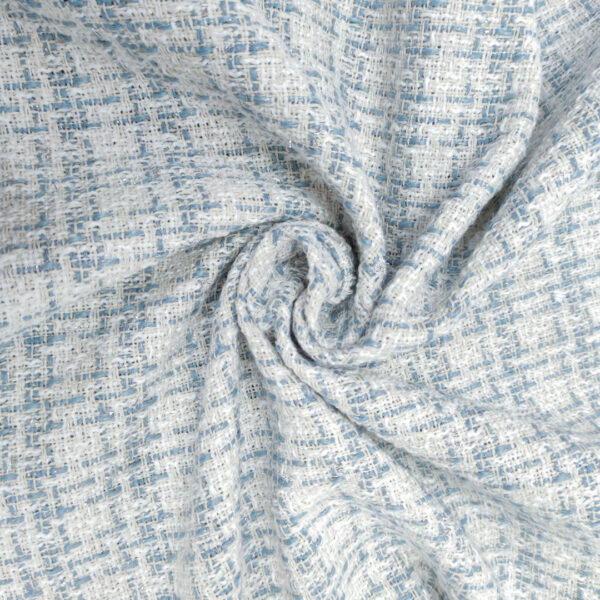 Tessuto Tweed Bouclé in cotone bianco - celeste