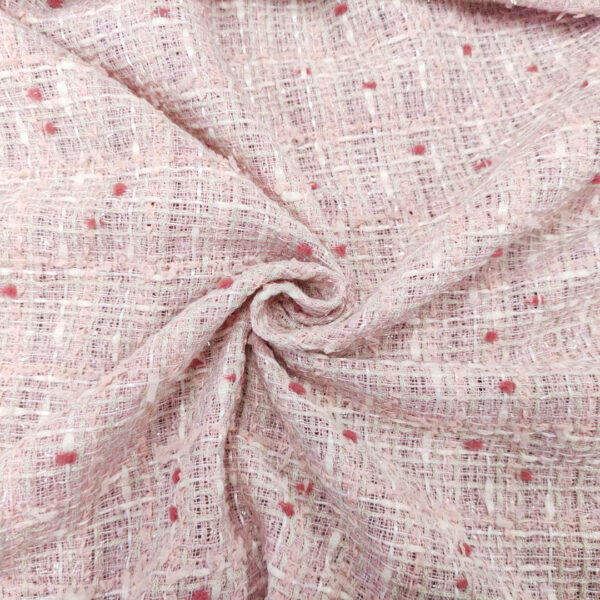 Tessuto Tweed Bouclé in cotone bianco - rosa