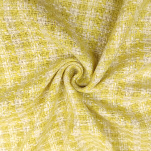 Tessuto Tweed Bouclé in cotone lime - panna