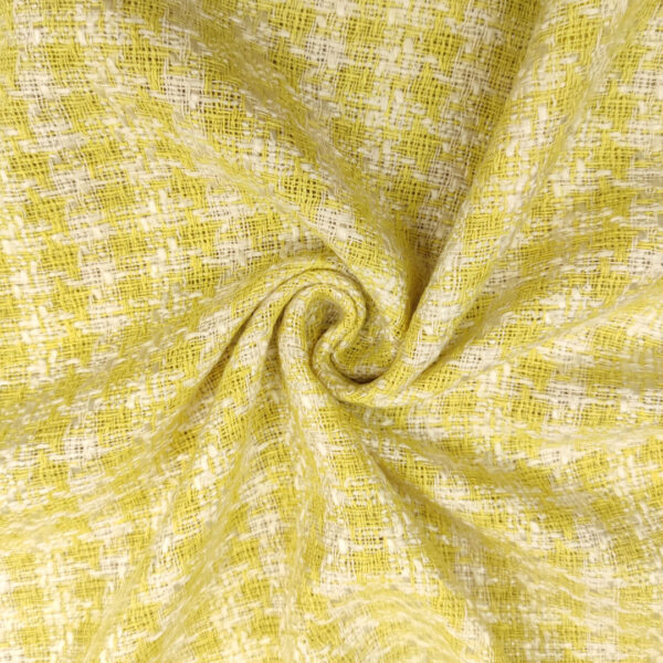 Tessuto Tweed Bouclé in cotone lime - panna