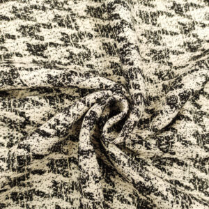 Tessuto Tweed Bouclé in cotone motivo pied de poule avorio - nero