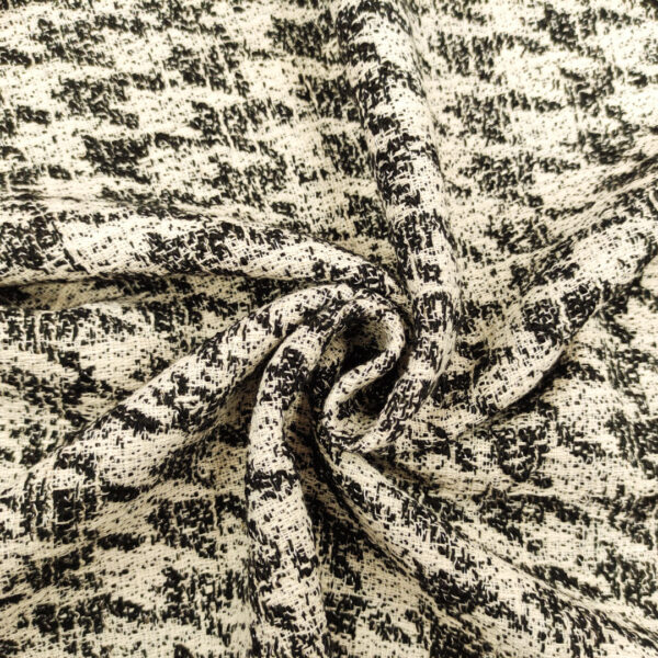 Tessuto Tweed Bouclé in cotone motivo pied de poule avorio - nero