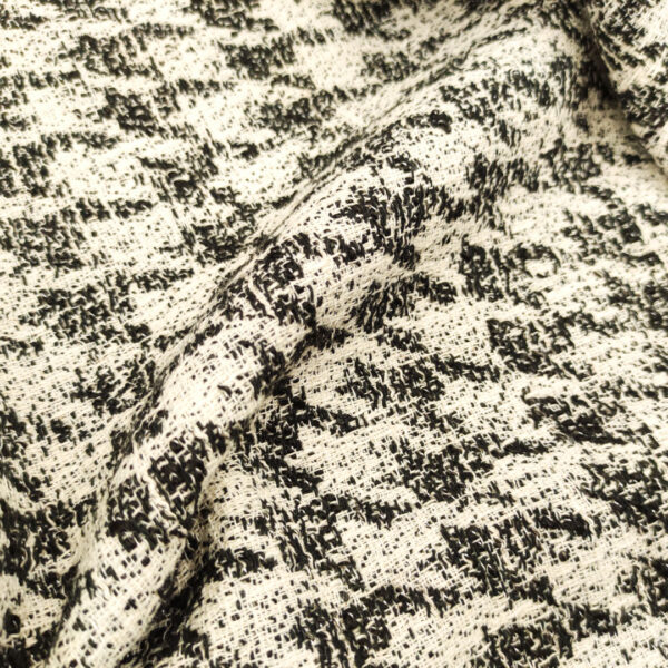 Tessuto Tweed Bouclé in cotone motivo pied de poule avorio - nero