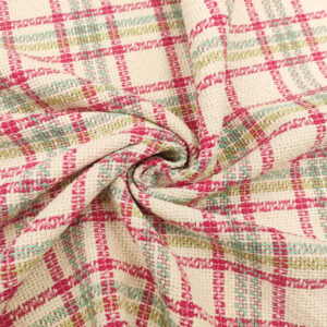 Tessuto Tweed Bouclé in cotone motivo quadri panna - mela - fucsia