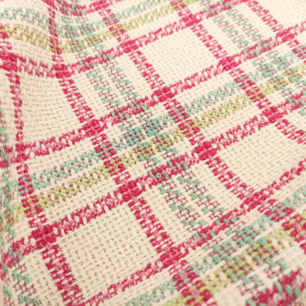 Tessuto Tweed Bouclé in cotone motivo quadri panna - mela - fucsia