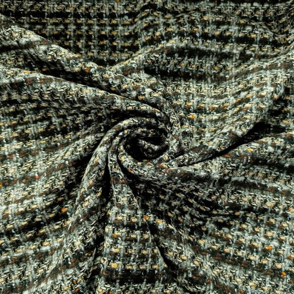 Tessuto Tweed Bouclé in lana motivo quadri beige - marrone - grigio