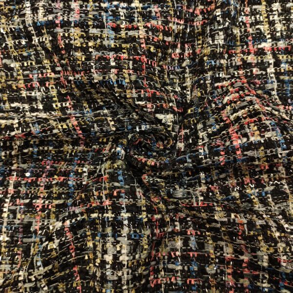 Tessuto Tweed Bouclé lurex nero - pesco - azzuro - bianco