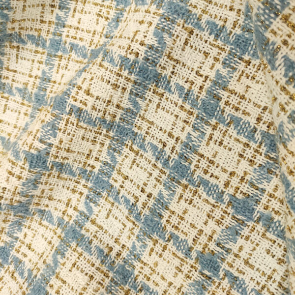 Tessuto Tweed Bouclé lurex panna - celeste - oro