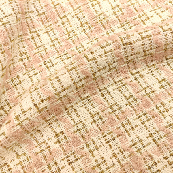 Tessuto Tweed Bouclé lurex panna - rosa - celeste