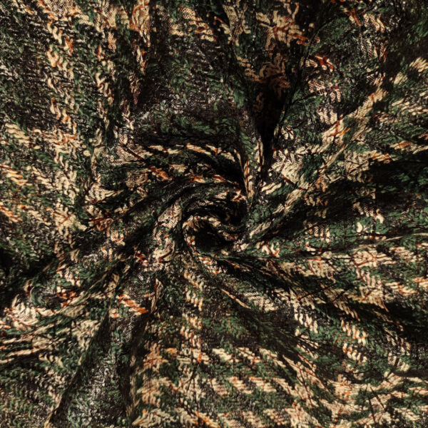 Tessuto Tweed Bouclé motivo quadri nero - beige - verde