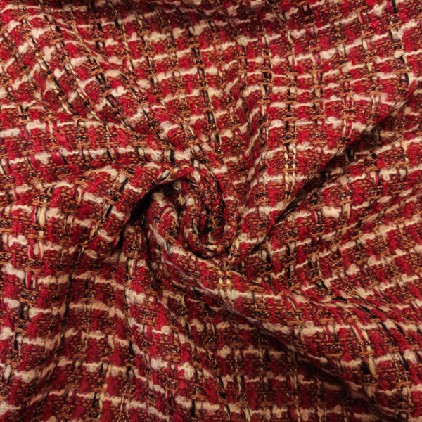 Tessuto Tweed Bouclé in lana rosso - bordeaux - beige