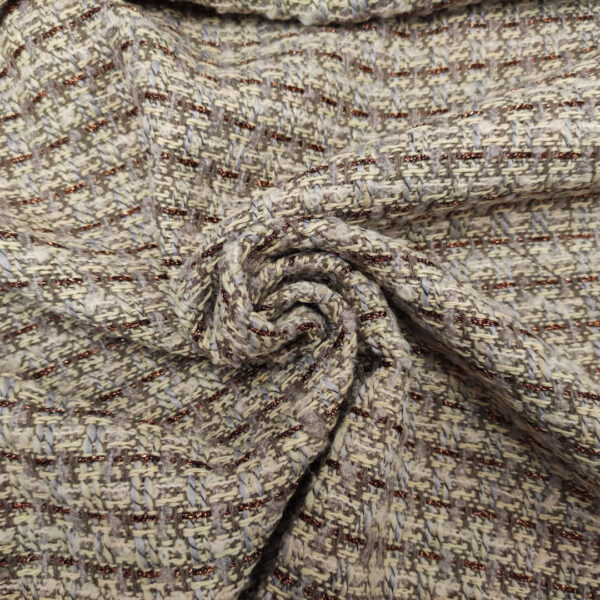 Tessuto Tweed Bouclé in lana tortora - beige - bianco