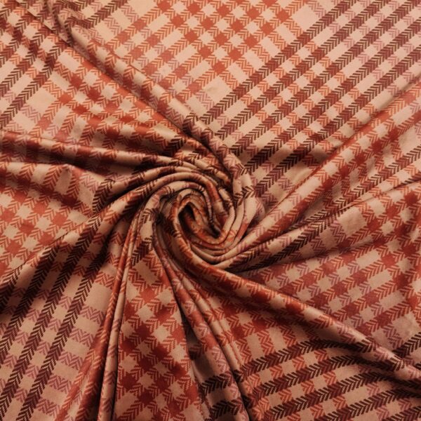 Tessuto velluto elasticizzato a fantasia motivo quadri coccio - cammello - marrone