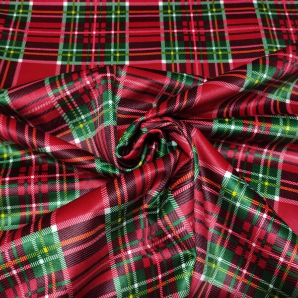 Tessuto Velluto per arredo motivo Tartan medio rosso - verde - giallo