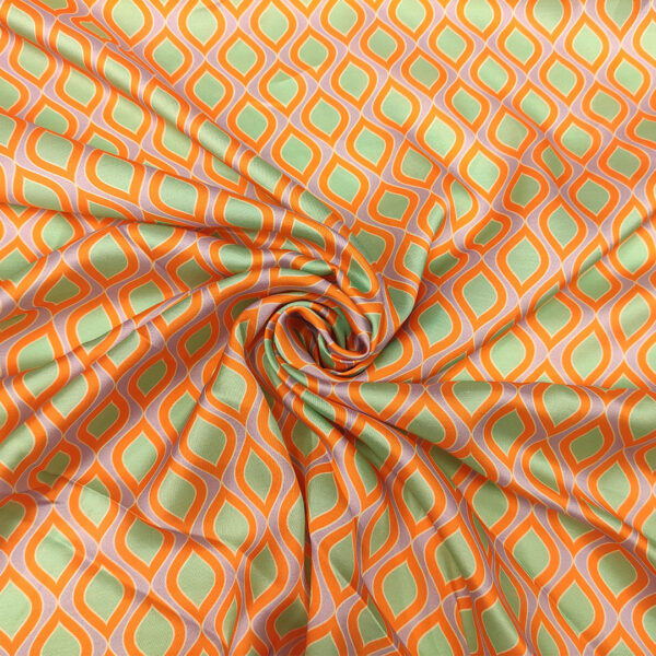 Tessuto Viscosa a fantasia motivo astratto lilla - acquamarina - arancione