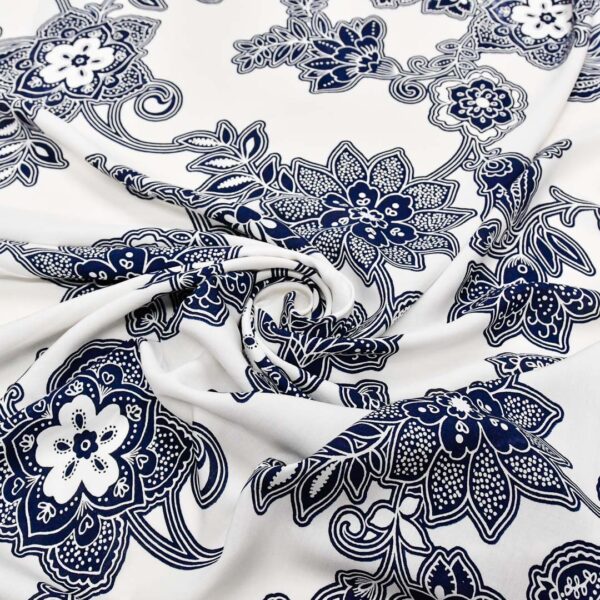 Tessuto Viscosa a fantasia motivo bianco - blu