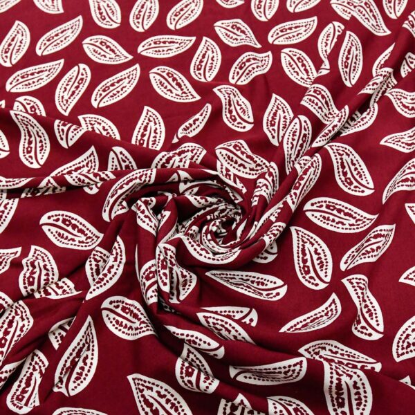 Tessuto Viscosa a fantasia motivo floreale bordeaux - bianco