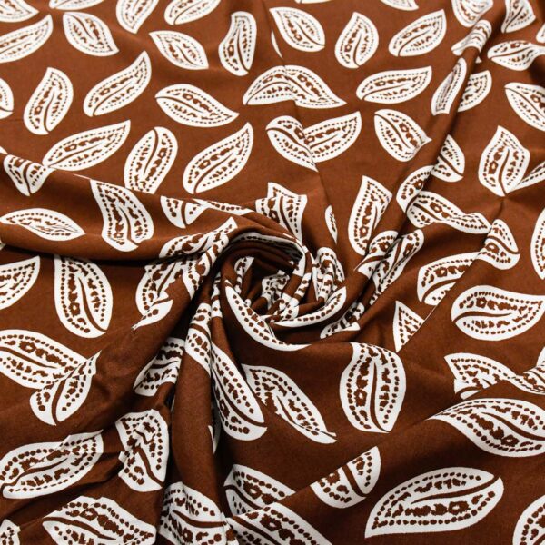 Tessuto Viscosa a fantasia motivo floreale tabacco - bianco