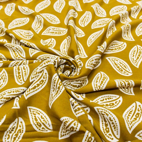 Tessuto Viscosa a fantasia motivo floreale senape bianco