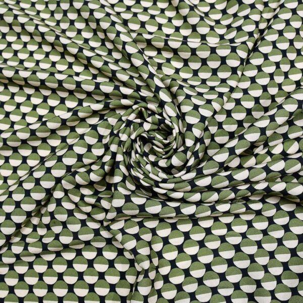 Tessuto Viscosa a fantasia motivo pois verde militare - beige - nero