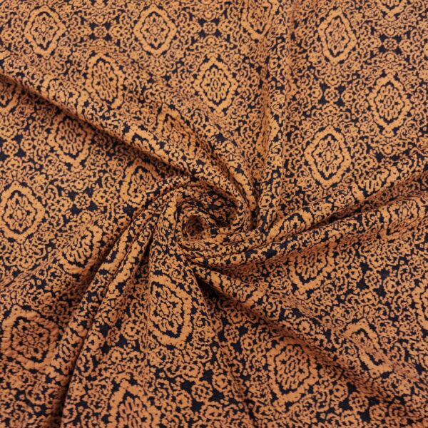 Tessuto Jersey peso autunnale a fantasia motivo floreale barocco nero - coccio
