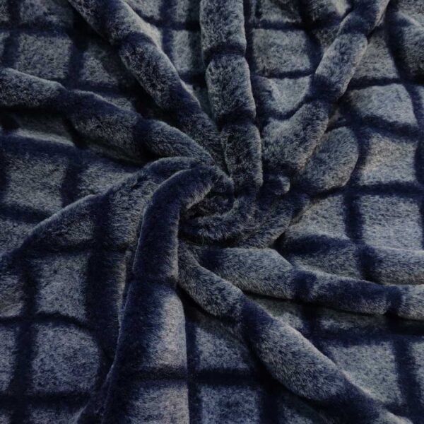 Tessuto Eco Pelliccia motivo quadri grigio - blu