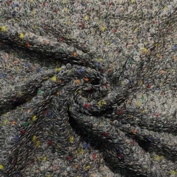 Tessuto Lana Cotta bouclè grigio - blu elettrico - verde acido