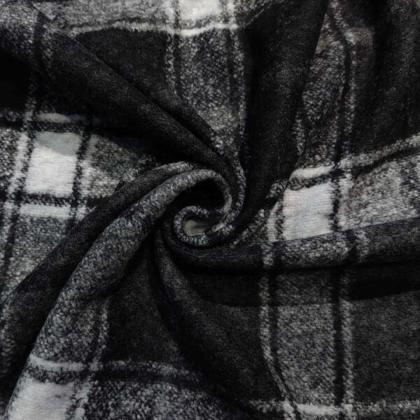 Tessuto Lana Cotta con frange al bordo motivo quadri grigio - nero