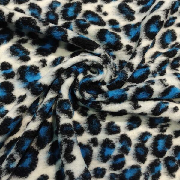 Tessuto Lana Cotta motivo animalier blu - nero - bianco